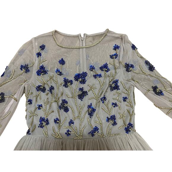 Aidan Mattox Ethereal Embroidered Tulle Longsleeve Floral Beaded Maxi Dress Sz 6 - Picture 2 of 6